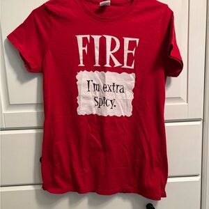 Vibrant Red small Tee with 'Fire' Graphic. Taco Bell sauce.